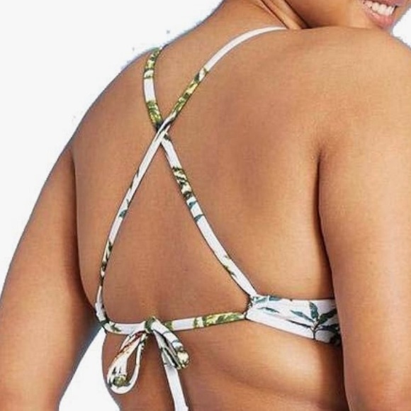 Bundle 4 bikini tops Coral Halter Green Strappy Ribbed Palm Tree Earth tones - L - Picture 13 of 16